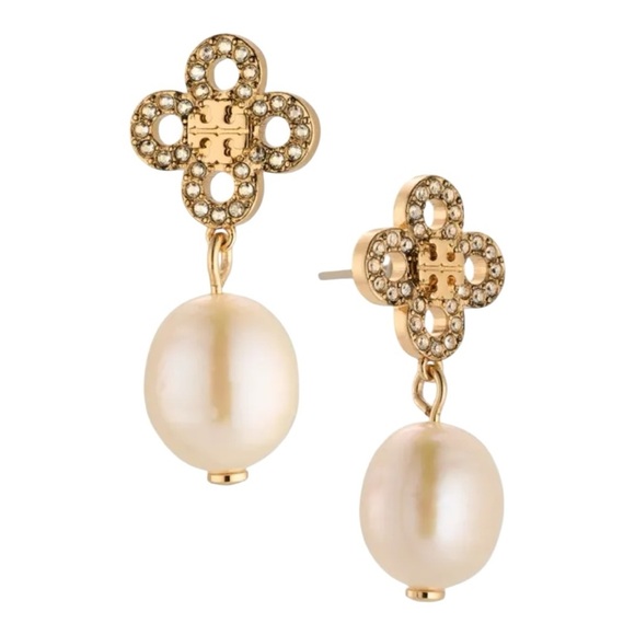 Tory Burch Kira Clover Pearl Drop Earrings NWOT - Picture 1 of 6